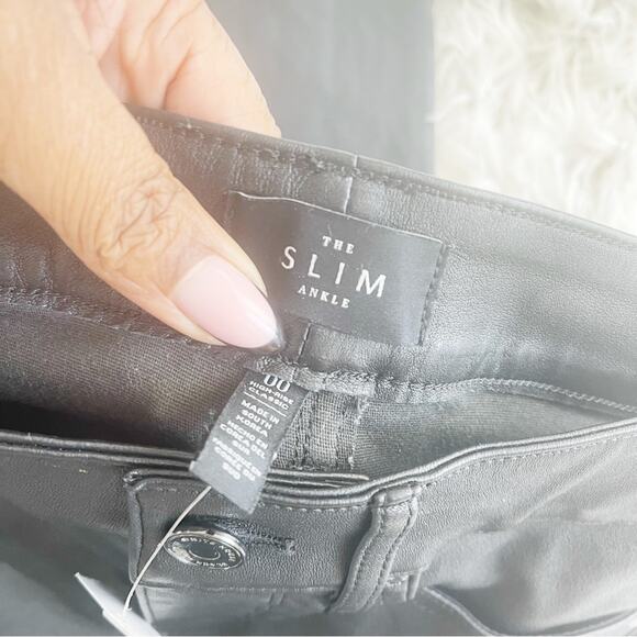 White House Black Market WHBM Genuine Black Leather Slim Ankle Pants Size 00 - Picture 5 of 9